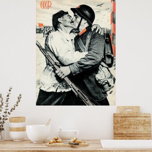 Zoenende Sovjet-soldaat | USSR Propaganda P Poster (Keuken)