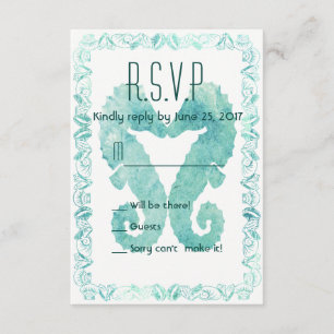 Zoenende Zeepaardjes Bruiloft R.S.V.P. in Turquois RSVP Kaartje