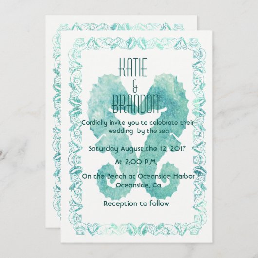 Zoenende Zeepaardjes Bruiloft Uitnodiging in Turqu (Voorkant / Achterkant)