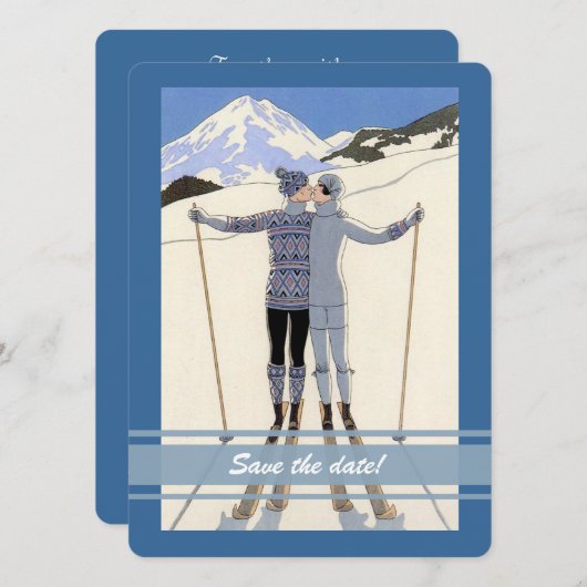 zoensskiërs - winter behalve de datum - aankondigi save the date (Voorkant / Achterkant)