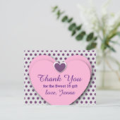 ZOET 16 Bedankt Harten Paarse Polka Dots B07 Briefkaart (Staand voorkant)
