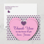ZOET 16 Bedankt Harten Paarse Polka Dots B07 Briefkaart (Voorkant / Achterkant)