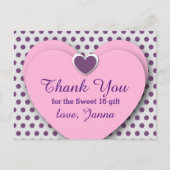 ZOET 16 Bedankt Harten Paarse Polka Dots B07 Briefkaart (Voorkant)