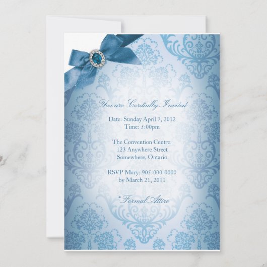 Zoet 16 Elegant Invitation (blauw) Kaart (Achterkant)