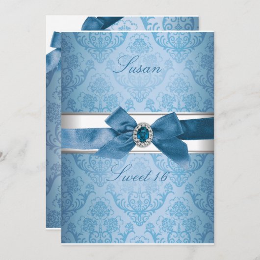 Zoet 16 Elegant Invitation (blauw) Kaart (Voorkant / Achterkant)