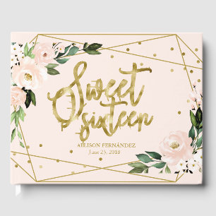 Zoet 16 gastenboek goud folie blozend roze bloemmo