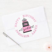 Zoet 16 roze taart ronde sticker (Envelop)
