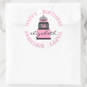 Zoet 16 roze taart ronde sticker (Tas)