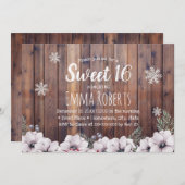 zoet 16 Rustic Winter Floral Snowflakes Kaart (Voorkant / Achterkant)