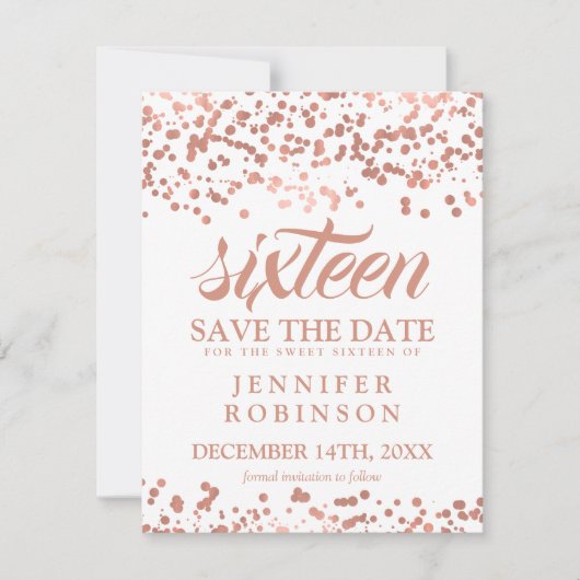 Zoet 16 Save the Date Roos Gold Foil Confetti (Voorkant)