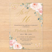 zoet 16 zestien blush roze vlinderbloemige vlinder acryl uitnodigingen (Voorkant)