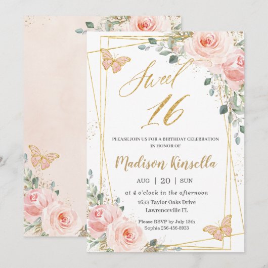 zoet 16 zestien blush roze vlinderbloemige vlinder kaart (Voorkant / Achterkant)