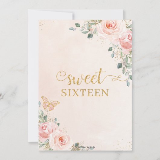 zoet 16 zestien blush roze vlinderbloemige vlinder kaart (Achterkant)
