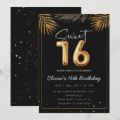 Zoet 16 zestiende met gouden tropische bladeren kaart (Voorkant / Achterkant)