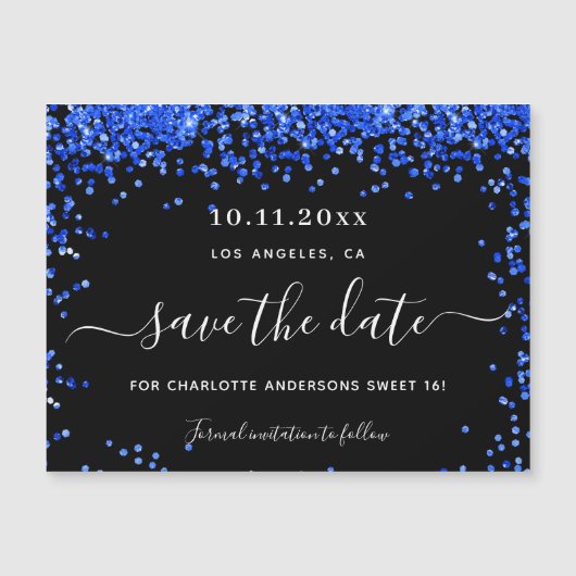 Zoet 16 zwarte koninklijk blauw met de datummagnee (Voorkant)