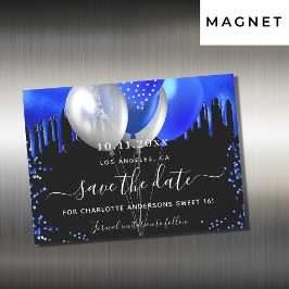Zoet 16 zwarte koninklijk blauw met de datummagnee magnetische uitnodiging