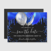 Zoet 16 zwarte koninklijk blauw met de datummagnee magnetische uitnodiging (Voorkant / Achterkant)