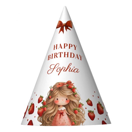 Zoet als aardbeienmeisje Happy Birthday Party Feesthoedjes (Voorkant)