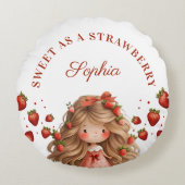 Zoet als aardbeienmeisje Happy Birthday Party Rond Kussen (Voorkant)