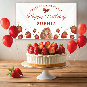 Zoet als aardbeienmeisje Happy Birthday Party Spandoek