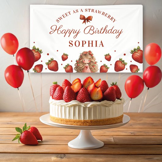 Zoet als aardbeienmeisje Happy Birthday Party Spandoek