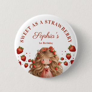 Zoet Als Aardbeimeisje Happy Birthday Feestje Ronde Button 5,7 Cm