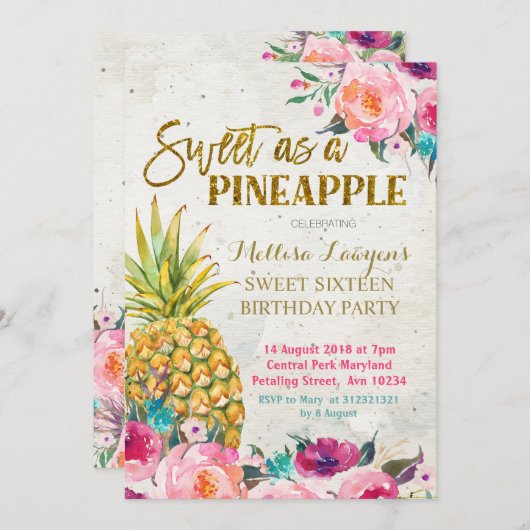 Zoet als anananas Birthday Invitation Kaart (Voorkant / Achterkant)