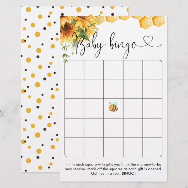 Zoet als Baby shower Bingo Game (Voorkant / Achterkant)