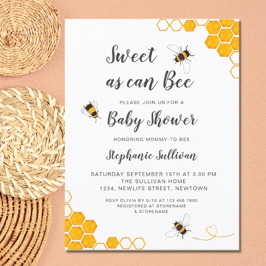 Zoet als Baby shower Uitnodiging Briefkaart
