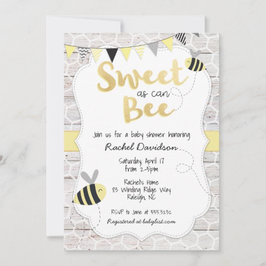 Zoet als bee Baby shower Invitation Kaart (Voorkant)