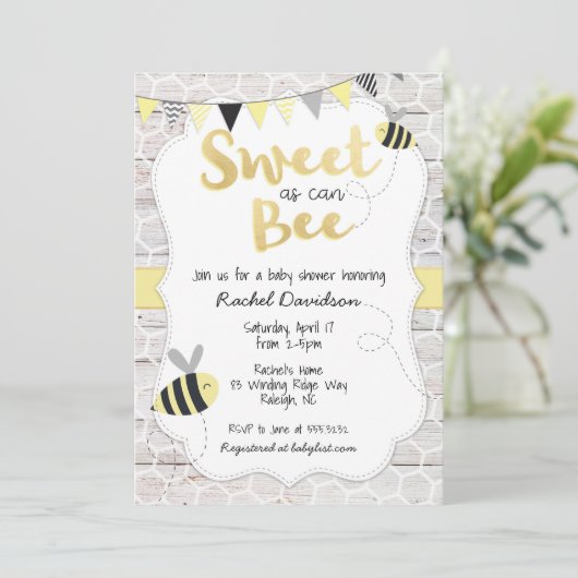 Zoet als bee Baby shower Invitation Kaart (Staand voorkant)