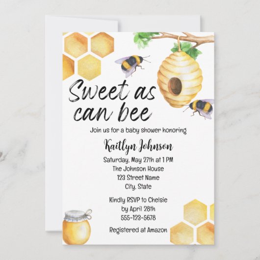 Zoet als bee Baby shower Invitation Kaart (Voorkant)