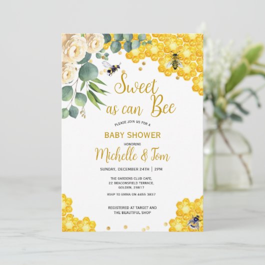 Zoet als bee Baby shower Invitation Kaart (Staand voorkant)