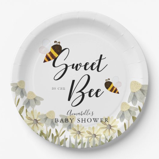 Zoet als bijenhoningbijen Wit Baby shower Papieren Bordje (Voorkant)