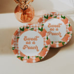 Zoet als Borden voor peach Birthday Paper Papieren Bordje<br><div class="desc">Zoet als een peach! Borden met perziken en perzikkleurige vlecht op de geboorte.</div>