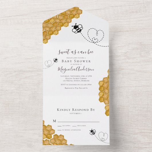Zoet als Can Bee Baby shower All In One Uitnodiging (Binnen)