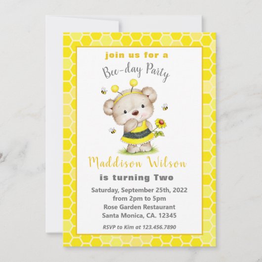 Zoet als Can Bee Birthday Invitation Kaart (Voorkant)