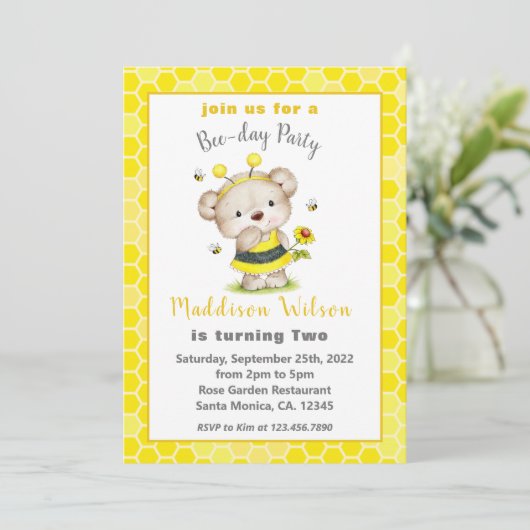 Zoet als Can Bee Birthday Invitation Kaart (Staand voorkant)