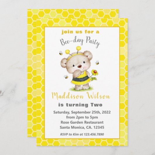 Zoet als Can Bee Birthday Invitation Kaart (Voorkant / Achterkant)