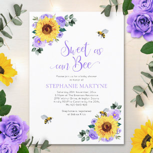 Zoet als can Bee Sunflower Paars Baby shower Kaart