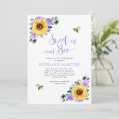 Zoet als can Bee Sunflower Paars Baby shower Kaart (Staand voorkant)