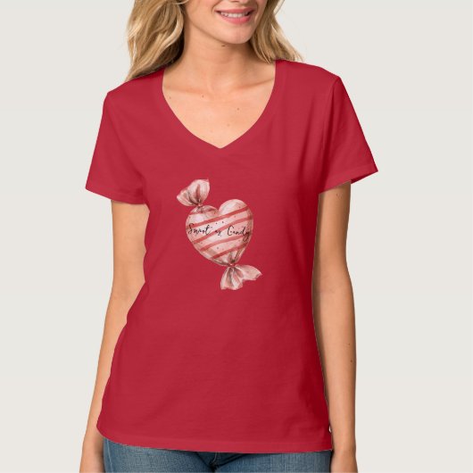 Zoet als Candy Roze Rode Strepen Hart T-shirt (Voorkant)