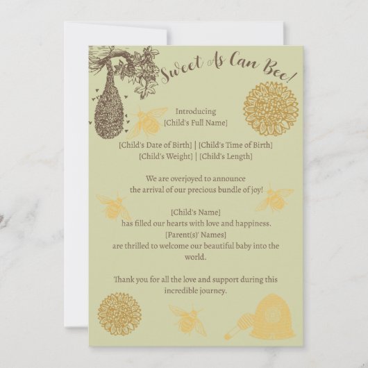 Zoet als de geboorteaankondiging kan zijn kaart (Voorkant)