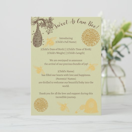 Zoet als de geboorteaankondiging kan zijn kaart (Staand voorkant)