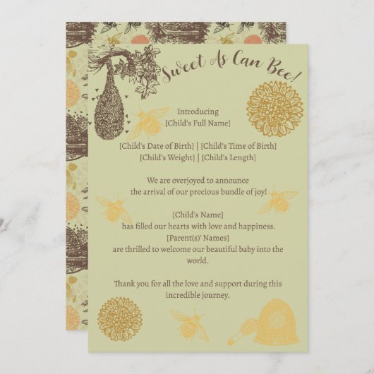 Zoet als de geboorteaankondiging kan zijn kaart (Voorkant / Achterkant)