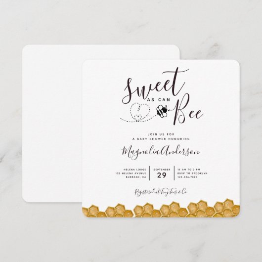 Zoet als een bij kan zijn Baby Shower Uitnodiging (Voorkant / Achterkant)