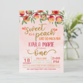 Zoet als een Peach 1st Birthday Invitation - Gingh Kaart (Staand voorkant)