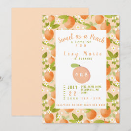 Zoet als een Peach 1st Birthday Invitation Kaart