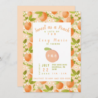 Zoet als een Peach 1st Birthday Invitation Kaart