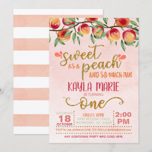 Zoet als een Peach 1st Birthday Invitation - Strip Kaart